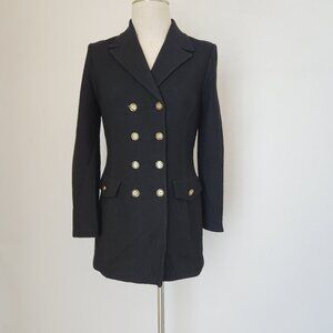 ST.JOHN Collection Santana Knit Double Breasted Blazer Gold Button Black